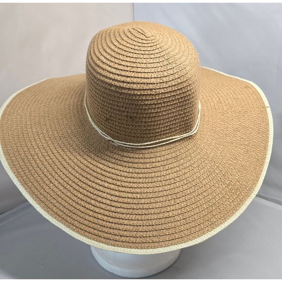 Wide Brim Floppy Straw Hat Daisy Flower Accent Natural Beige Summer beach nautic - Picture 5 of 10